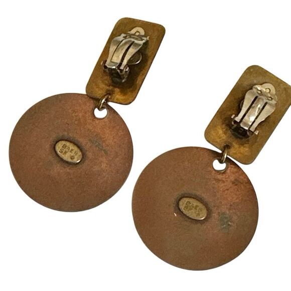 BAER SF – Vintage Brutalist Copper & Brass Sculptural Clip-On Earrings - Picture 8 of 11